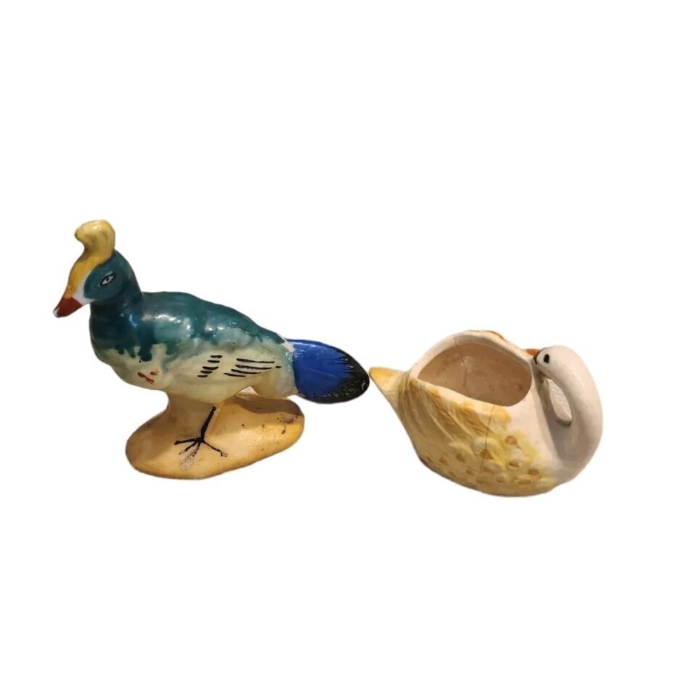 Vintage Occupied Japan Figurines‎ Pheasant Swan Birds Toothpick Holder - Picture 5 of 7